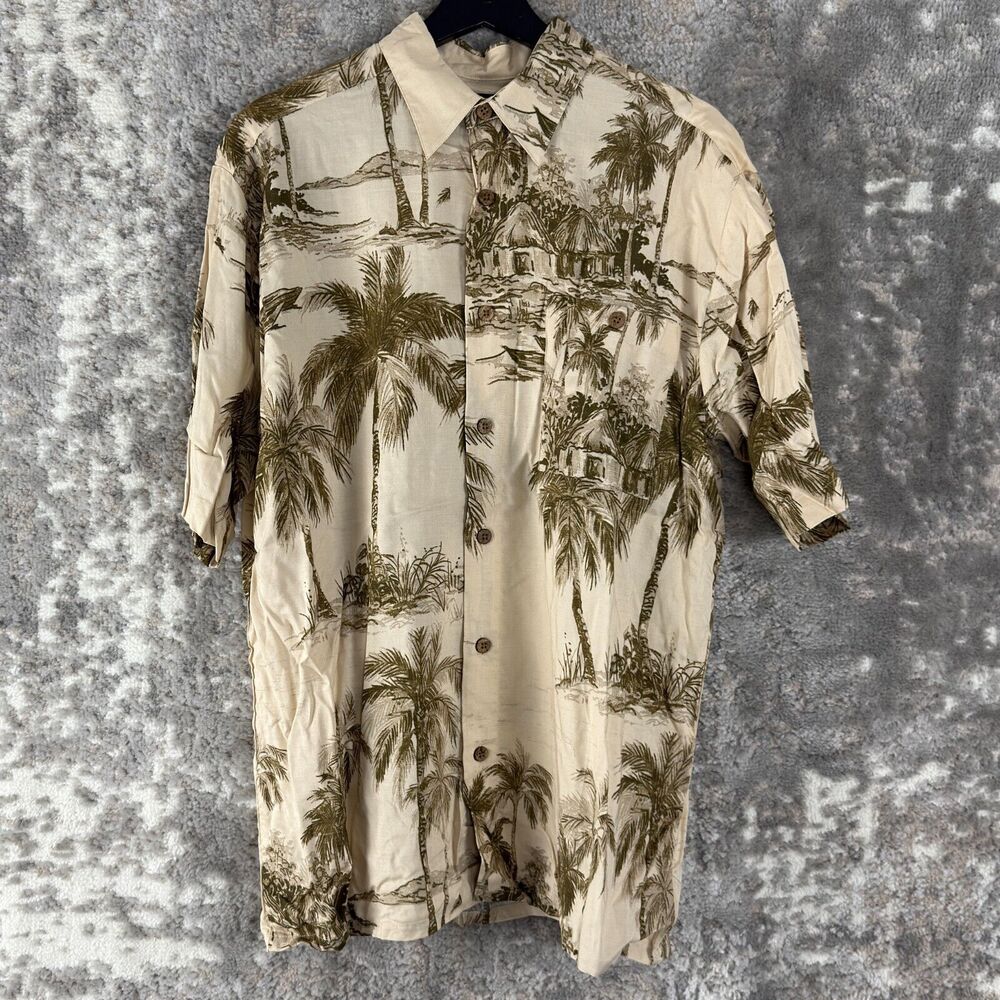 NEW Puritan Men Size M 38/40 Tropical Button Shirt Beige Short Sleeve Casual NWT